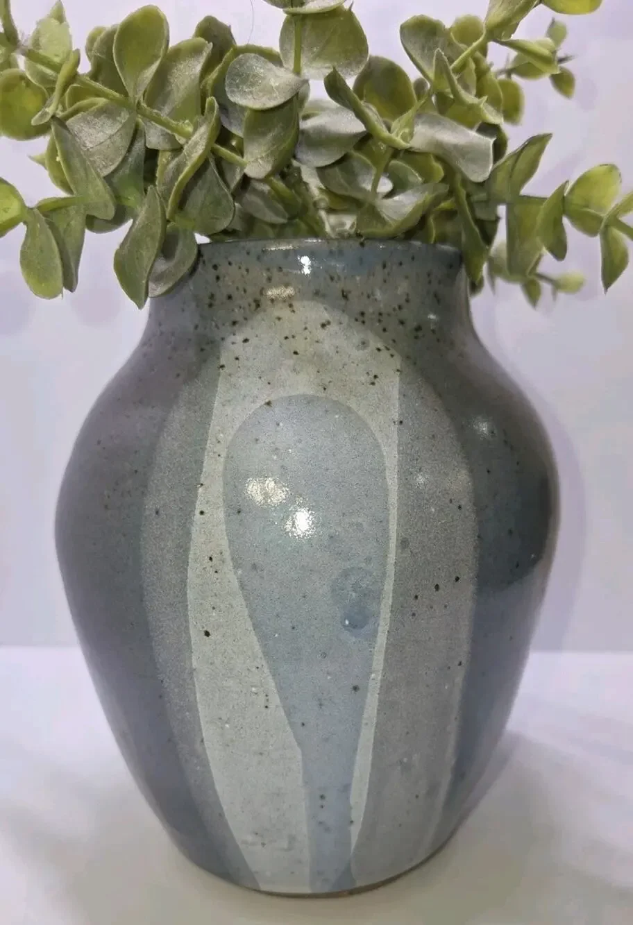Gray/Blue Speckled Ceramic Vase Glossy Glaze Decorative 7 in
